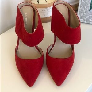 Red faux suede high heels